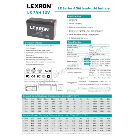 Lexron 7 AH 12V Kuru Akü 