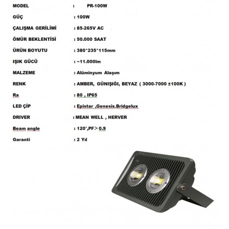 100 WATT 220 VOLT LED PROJEKTÖR