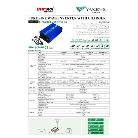 2000 Watt 12V UPS (Şebeke Şarjlı) Tam Sinüs İnverter Carspa