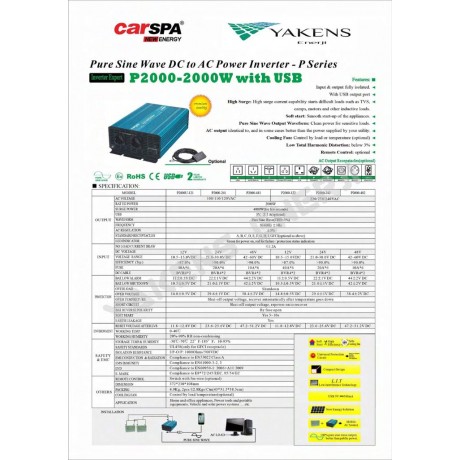 2000 Watt 12V Tam Sinüs İnverter Carspa