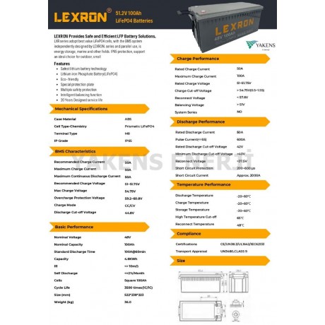 100Ah 48V LiFePO4 Pil Lityum Akü Lexron