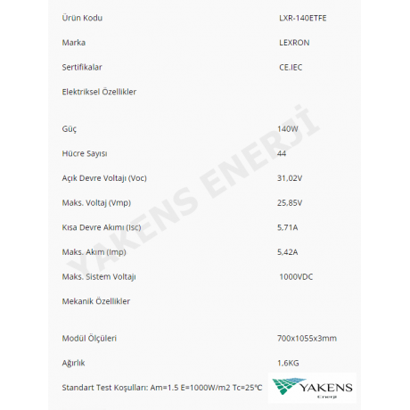 140 Watt Etfe 9BB Esnek Güneş Paneli Lexron