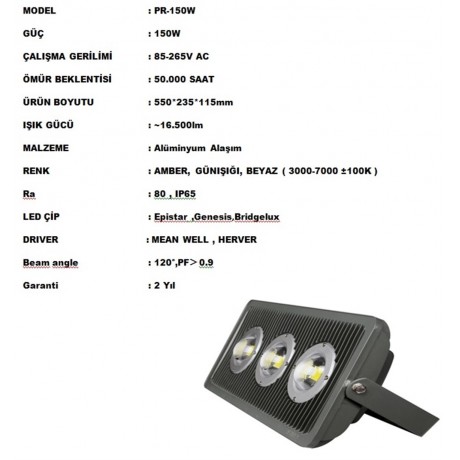 150 WATT 220 VOLT LED PROJEKTÖR