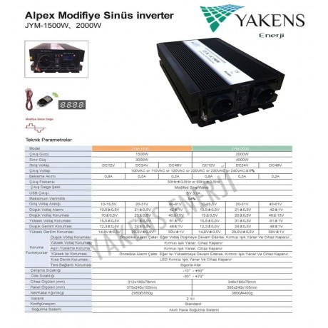 1500 Watt 12 Volt Modifiye Sinüs İnverter Alpex 