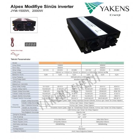 1500 Watt 24 Volt Modifiye Sinüs İnverter Alpex 