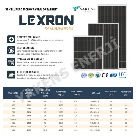 160W Half Cut Monokristal Güneş Paneli Lexron