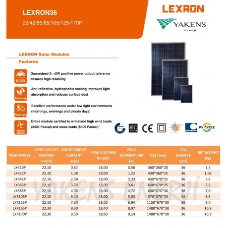 170 Watt 12V Polikristal Güneş Paneli Lexron