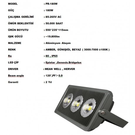 180 WATT 220 VOLT LED PROJEKTÖR