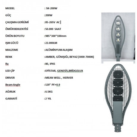 200 WATT 220 VOLT LED SOKAK AYDINLATMA