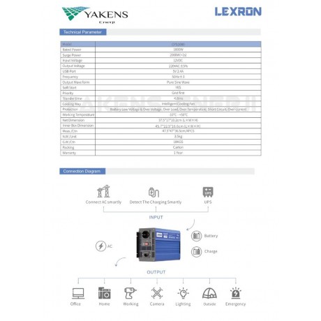 1000 Watt 12V UPS (Şebeke Şarjlı) Tam Sinüs İnverter Lexron