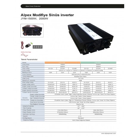 2000 Watt 24V (Digital Ekranlı) Modifiye Sinüs İnverter Alpex