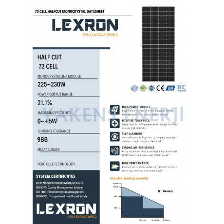 230 Watt Half Cut Monokristal Güneş Paneli Lexron