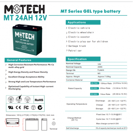 24 Amper Jel Akü Motech