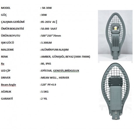 30 WATT 220 VOLT LED SOKAK AYDINLATMA