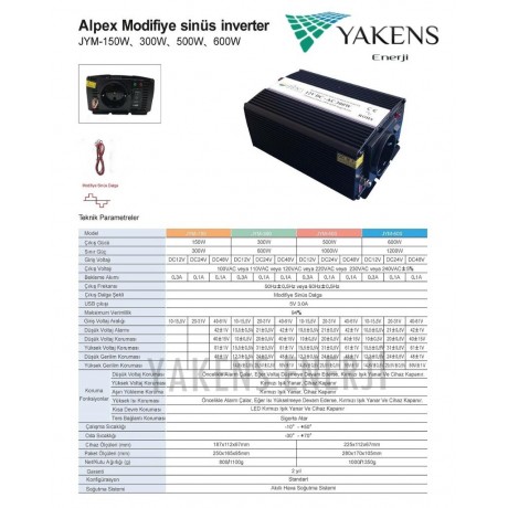 300 Watt 12 Volt Modifiye Sinüs İnverter Alpex