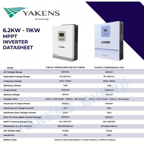 6200 Watt 6.2KW 48V 100A MPPT Şarjlı Tam Sinüs Akıllı İnverter Yüksek Voltajlı Paralellenebilir