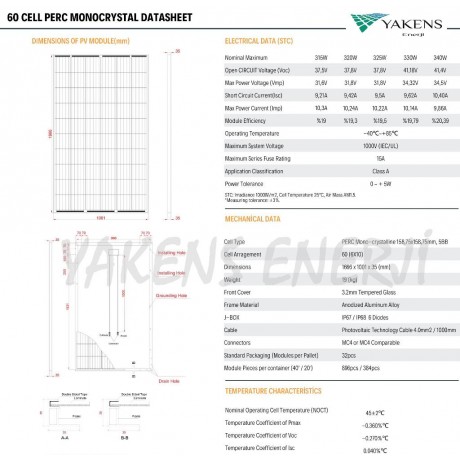 340 Watt 24V Monokristal Güneş Paneli Lexron