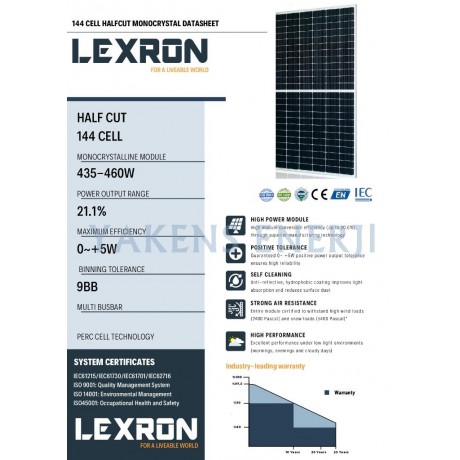 455W Half Cut Monokristal Güneş Paneli Lexron