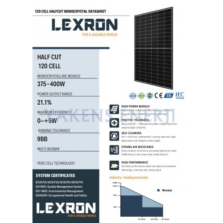 385W Half Cut Monokristal Güneş Paneli Lexron