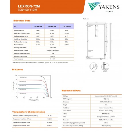 410 Watt 24V Monokristal Güneş Paneli 72 Hücreli Lexron