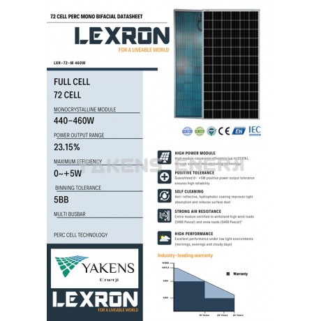 460 Watt Bıfacıal Monokristal Güneş Paneli 72 Hücreli Lexron