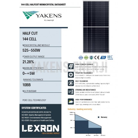 550W Half Cut Monokristal Güneş Paneli Lexron