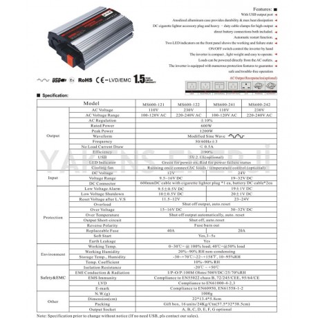 600 Watt 12V Modifiye Sinüs İnverter Carspa