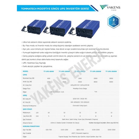 600W 12V Modifiye Sinüs UPS İnverter Tommatech