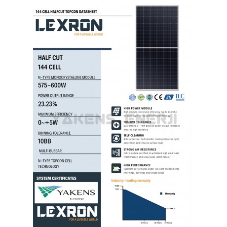 600 Watt Half Cut 10BB TOPCON Monokristal Güneş Paneli Lexron