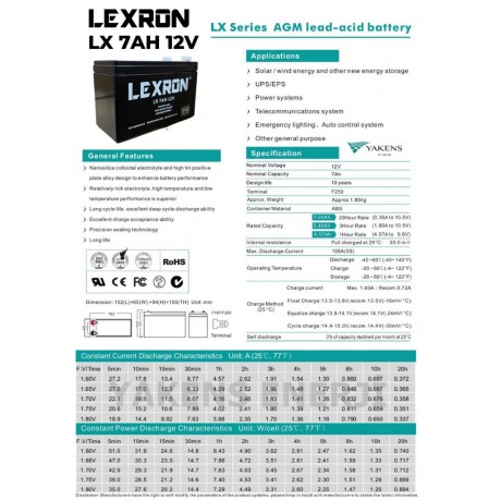 7 Ah 12V Kuru Akü Lexron