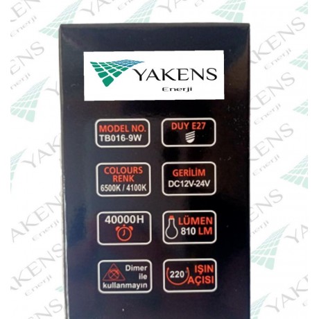 12V 9W Solar Led Ampul Beyaz Renk Ampul Yüksek Işık Gücü