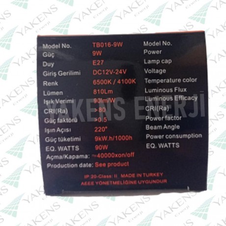 12V 9W Solar Led Ampul Beyaz Renk Ampul Yüksek Işık Gücü