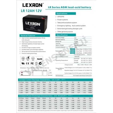 Lexron 12 AH 12V Kuru Akü