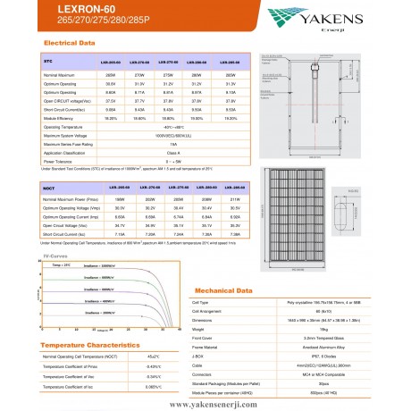 285 Watt 24V Polikristal Güneş Paneli Lexron