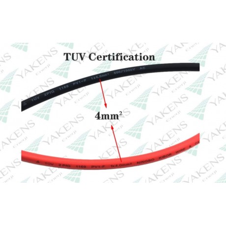 Mc4 Soketli (2m+2m) 4 Metre 4mm Güneş Paneli Hazır Solar Kablo Siyah Kırmızı