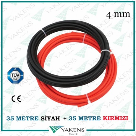 Solar Kablo (35m+35m) 70 Metre 4mm Güneş Paneli Kablo Seti Siyah Kırmızı