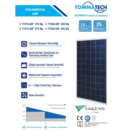 275 Watt Polikristal Güneş Paneli Tommatech