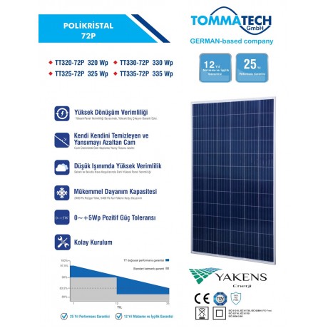 335 Watt Polikristal Güneş Paneli Tommatech